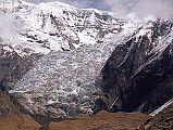 308 Annapurna North Icefall From the first French Base Camp there was a good view of the rocky north Annapurna glacier leading to the icefall that curves around leading to the north face of Annapurna.
